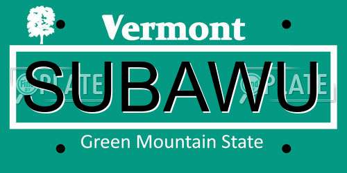 SUBAWU Vermont License Plate