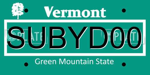 SUBYD00 Vermont License Plate