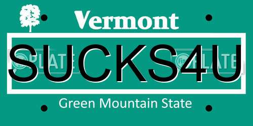 SUCKS4U Vermont License Plate