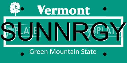 SUNNRGY Vermont License Plate