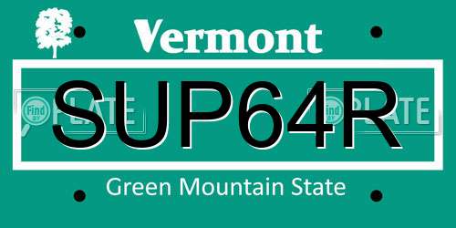 SUP64R Vermont License Plate