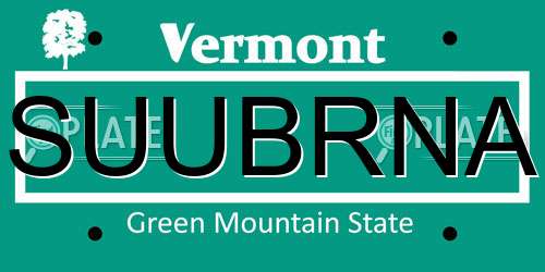 SUUBRNA Vermont License Plate