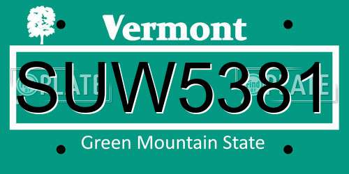 SUW5381 Vermont License Plate