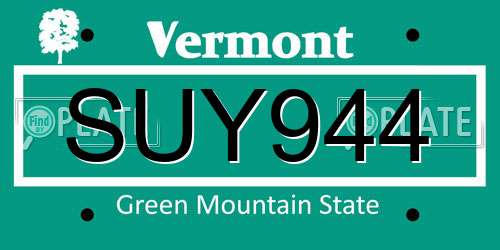 SUY944 Vermont License Plate