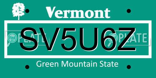 SV5U6Z Vermont License Plate