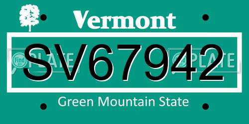 SV67942 Vermont License Plate