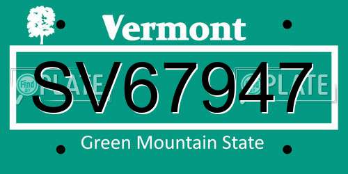 SV67947 Vermont License Plate