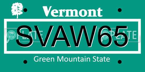 SVAW65 Vermont License Plate