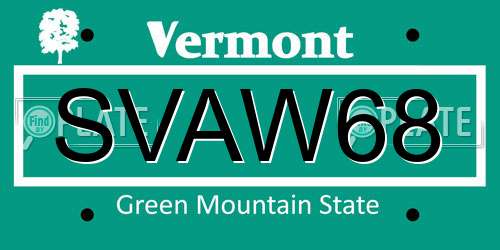 SVAW68 Vermont License Plate