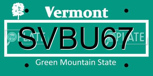 SVBU67 Vermont License Plate