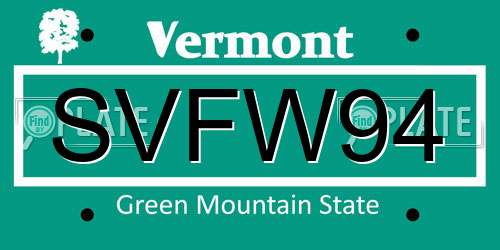 SVFW94 Vermont License Plate