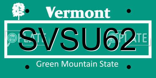 SVSU62 Vermont License Plate