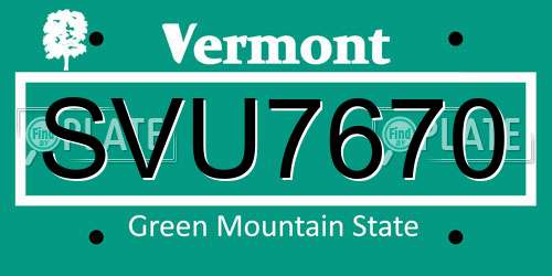 SVU7670 Vermont License Plate