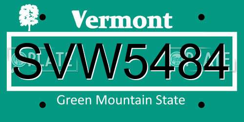 SVW5484 Vermont License Plate