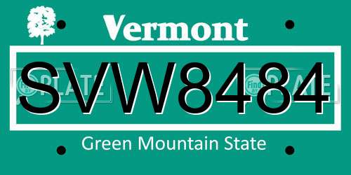 SVW8484 Vermont License Plate