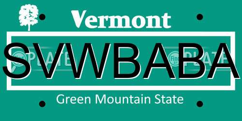SVWBABA Vermont License Plate