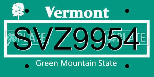 SVZ9954 Vermont License Plate