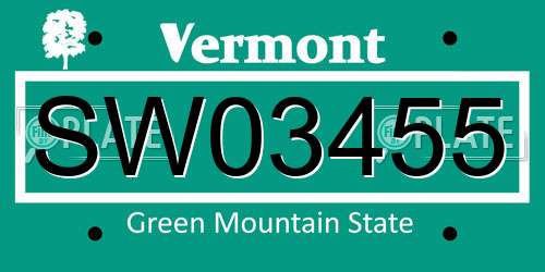 SW03455 Vermont License Plate