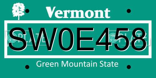 SW0E458 Vermont License Plate