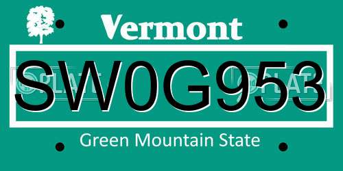 SW0G953 Vermont License Plate