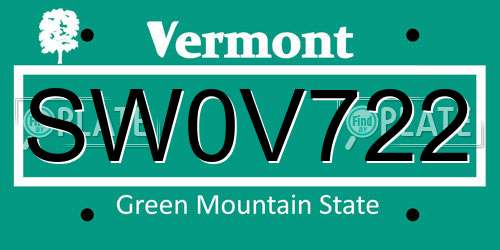 SW0V722 Vermont License Plate