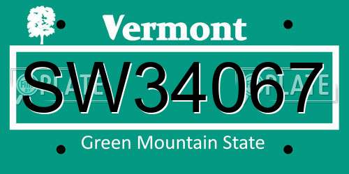 SW34067 Vermont License Plate