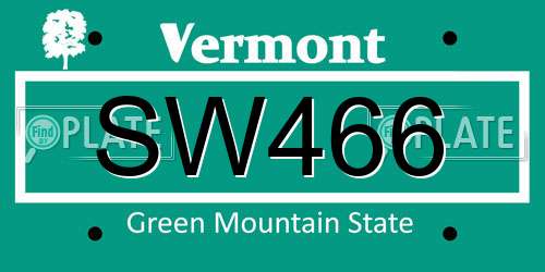 SW466 Vermont License Plate