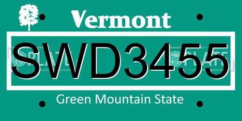 SWD3455 Vermont License Plate