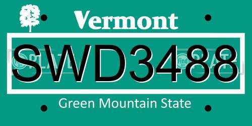 SWD3488 Vermont License Plate