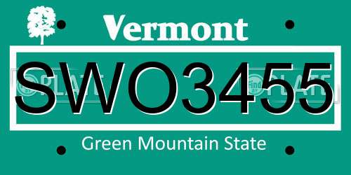 SWO3455 Vermont License Plate
