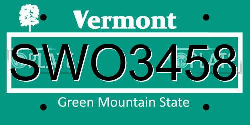 SWO3458 Vermont License Plate