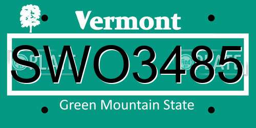 SWO3485 Vermont License Plate