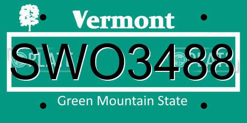 SWO3488 Vermont License Plate