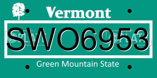 SWO6953 Vermont License Plate
