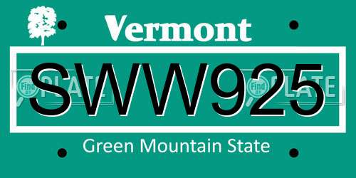 SWW925 Vermont License Plate