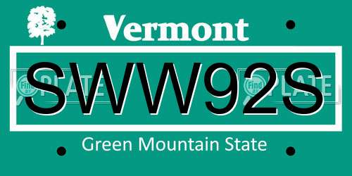 SWW92S Vermont License Plate