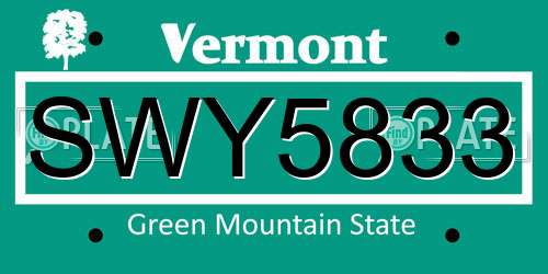 SWY5833 Vermont License Plate