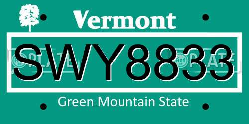 SWY8833 Vermont License Plate