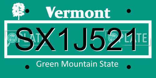 SX1J521 Vermont License Plate