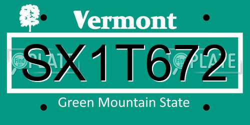 SX1T672 Vermont License Plate