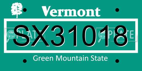 SX31018 Vermont License Plate