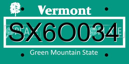SX6O034 Vermont License Plate
