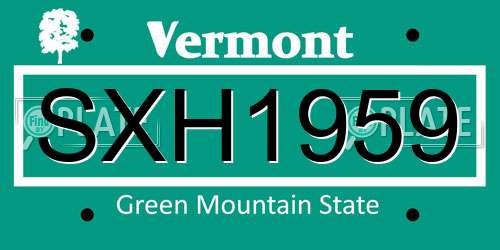 SXH1959 Vermont License Plate