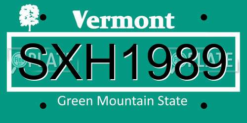 SXH1989 Vermont License Plate