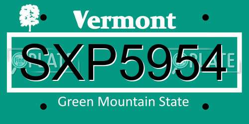 SXP5954 Vermont License Plate