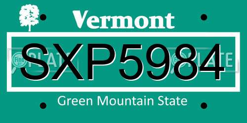 SXP5984 Vermont License Plate