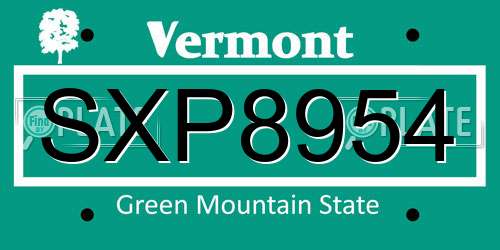 SXP8954 Vermont License Plate