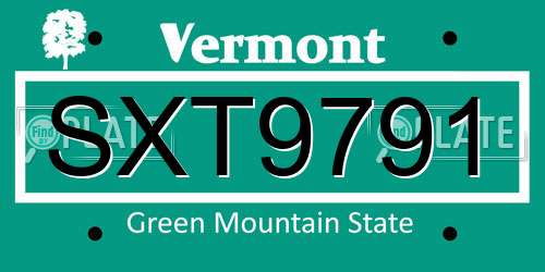 SXT9791 Vermont License Plate