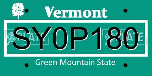 SY0P180 Vermont License Plate