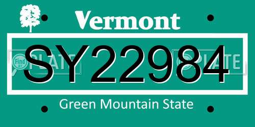 SY22984 Vermont License Plate